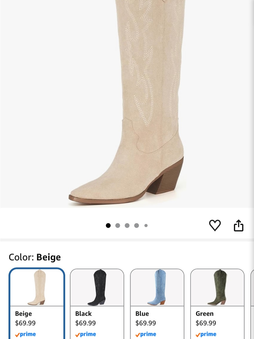 Talbots Beige Suede Over-the-Knee Western Boot with Stacked Heel